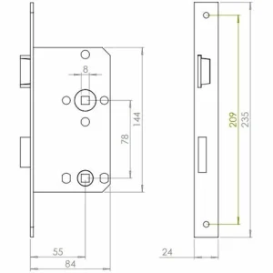 ► ABUS WC-Einsteckschloss Für Stumpftüren – DIN Rechts Stulp 24 Mm Eckig 6