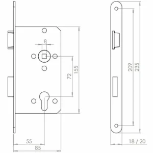 ► ABUS Profilzylinder-Einsteckschloss – DIN Rechts – Gold – Stulpbreite 18 Mm Stulp 18 Mm Rund 6